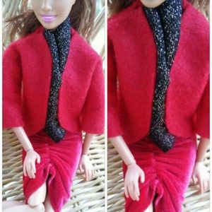 NEW Barbie Red Felt & Velvet Custom Made Outfit
